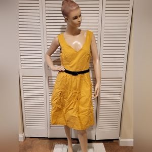 Modcloth Zest of the Bunch Dress in Mustard Goldenrod Sz Medium Belt Pockets